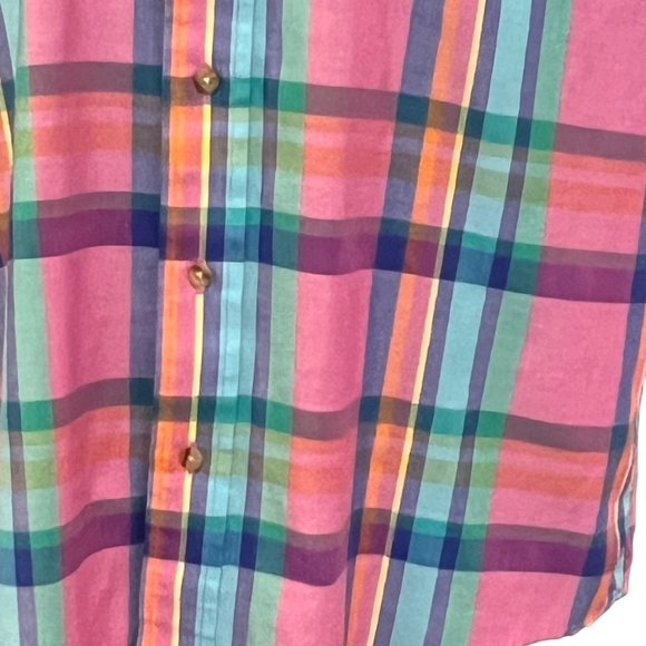 Vintage Single Needle Tailoring Shirt Mens Large Pink Plaid Button Front - Picture 2 of 11